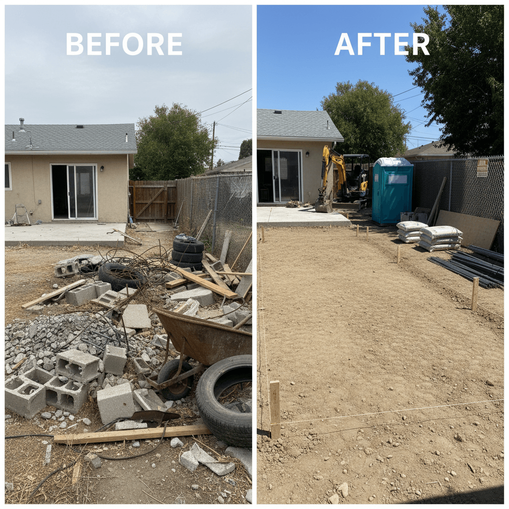 Before and after concrete removal