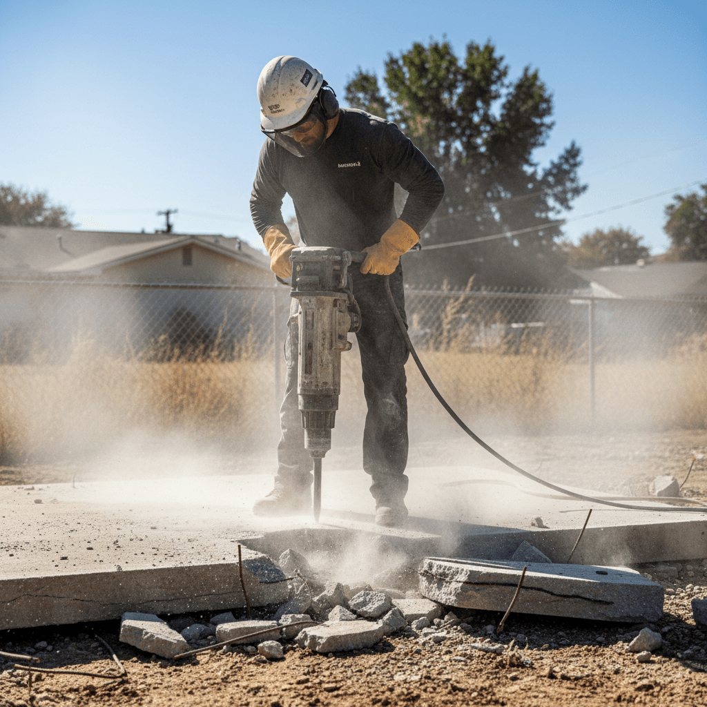 Broken concrete slab after tear-out