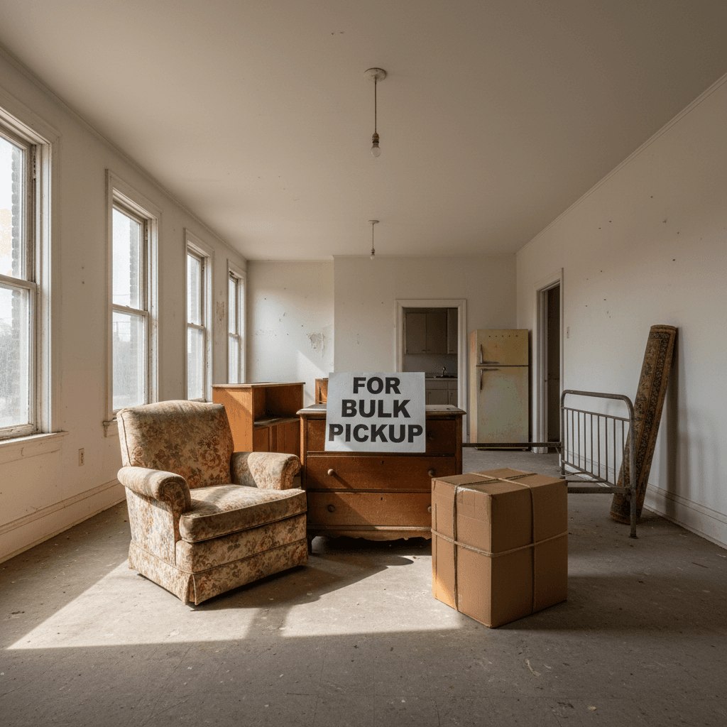 Empty apartment with old furniture ready for removal