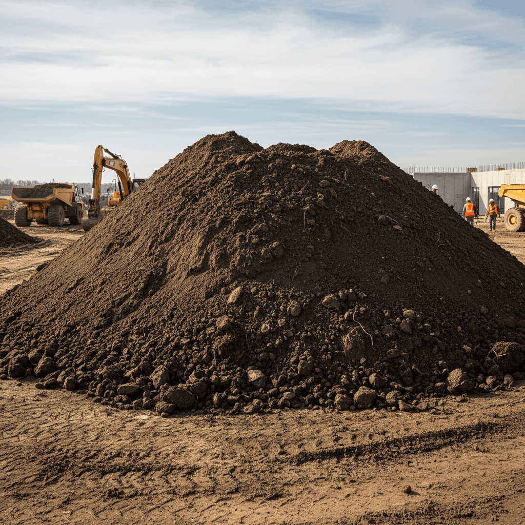 Pile of loose dirt and topsoil at a construction site