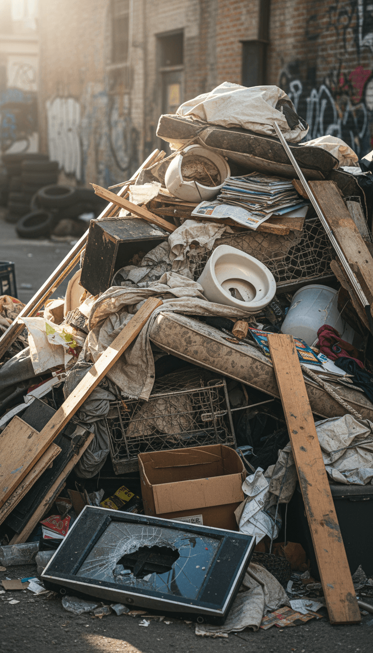 Pile of household junk and debris ready for removal
