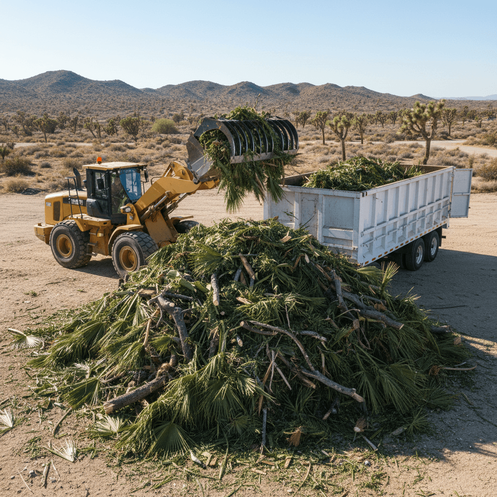 Pile of yard waste being loaded into a dump trailer