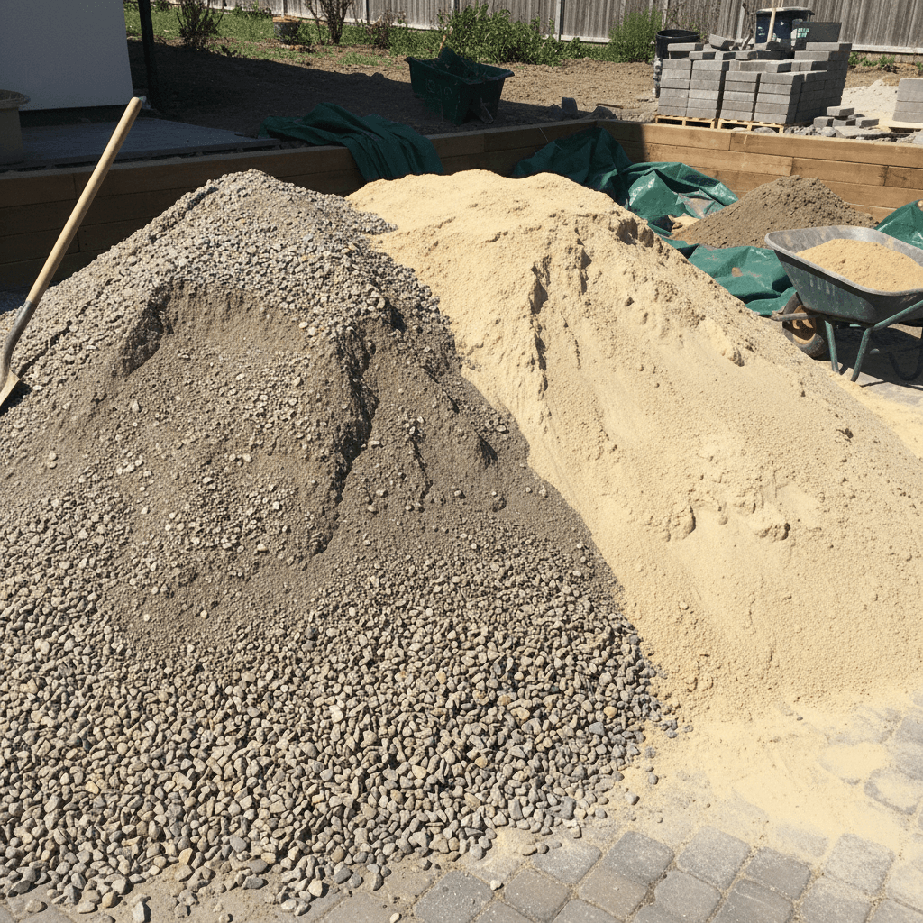 Gravel and sand pile in a landscaping project