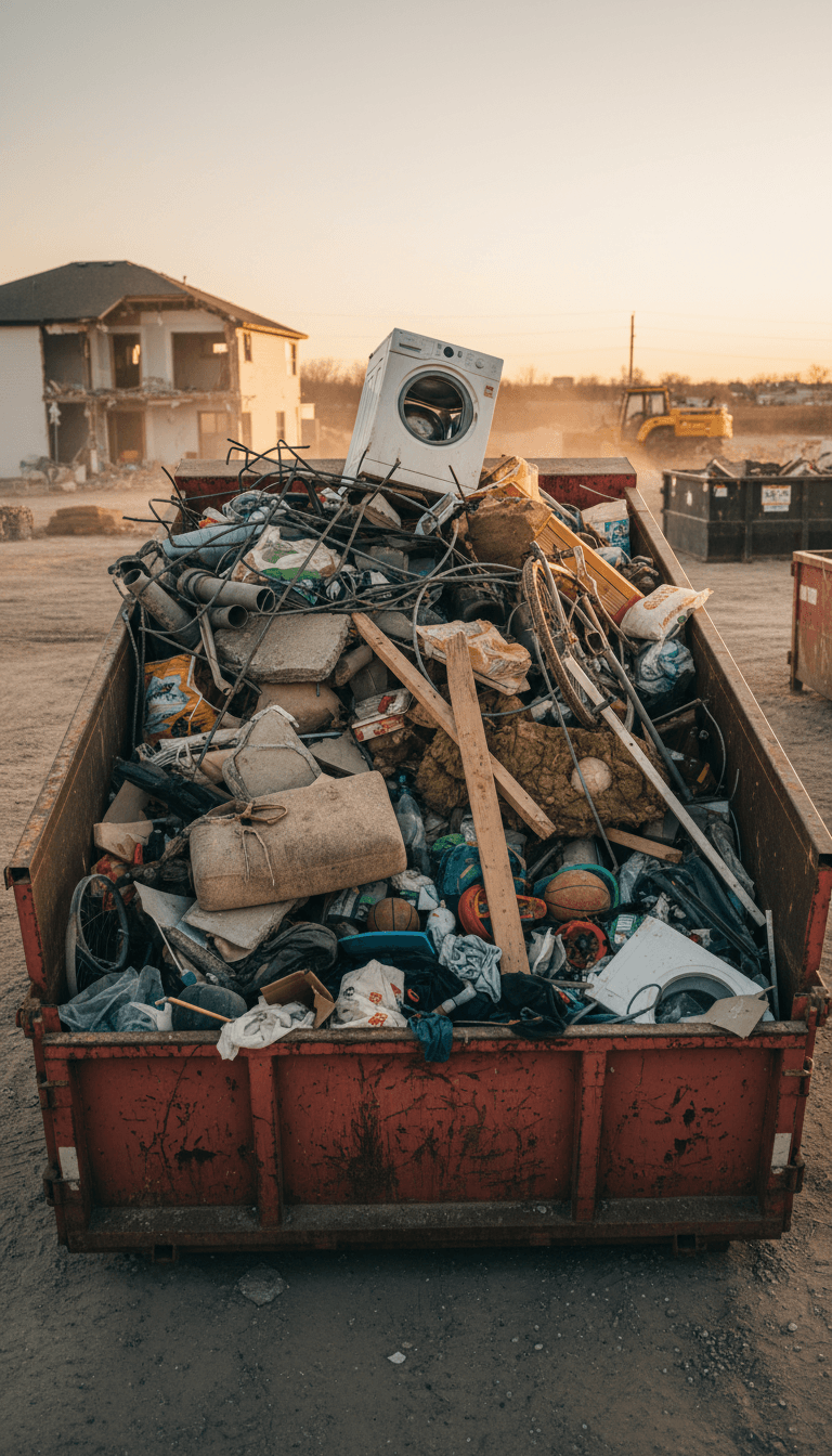 Dump trailer full of construction debris and household junk