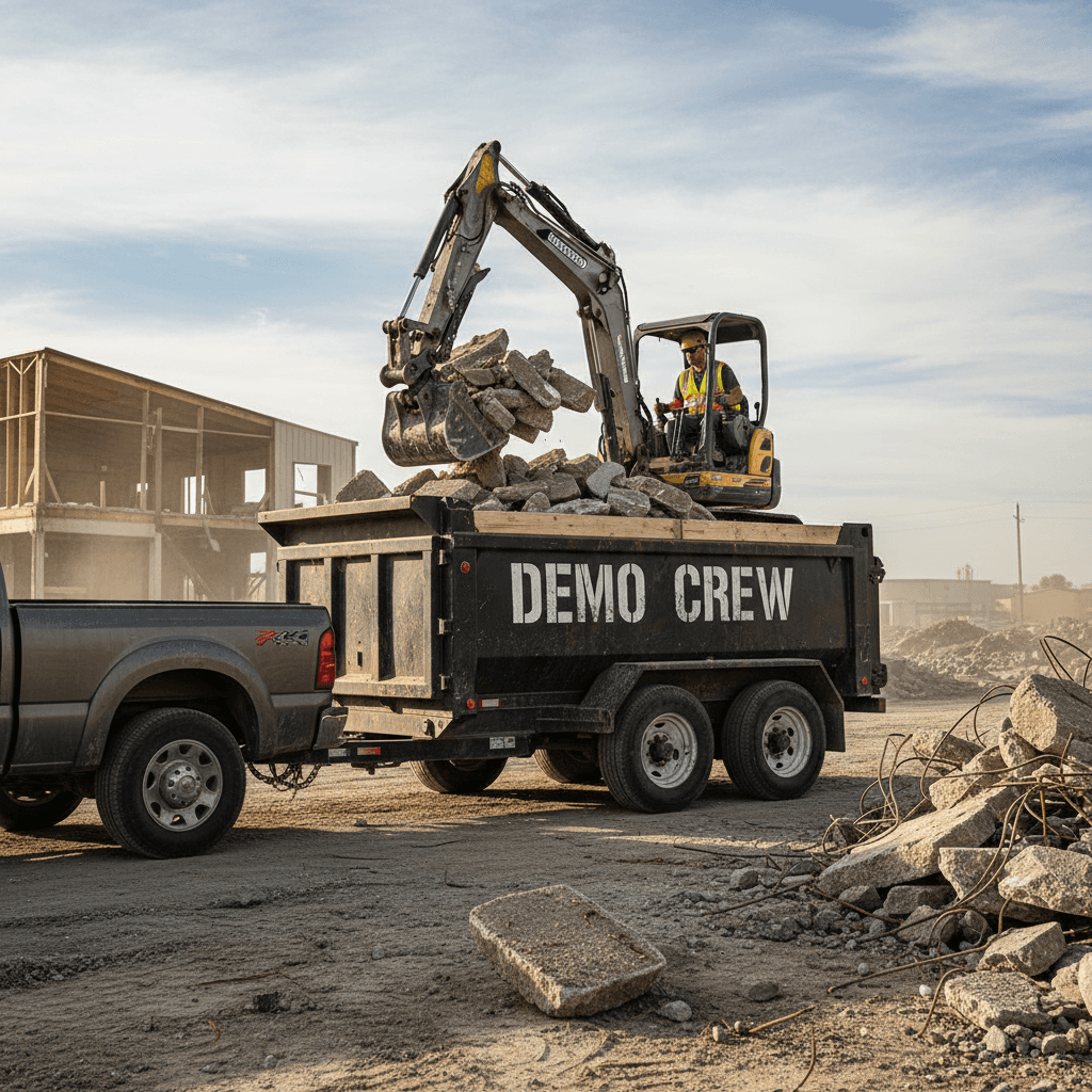 Loading concrete debris into truck
