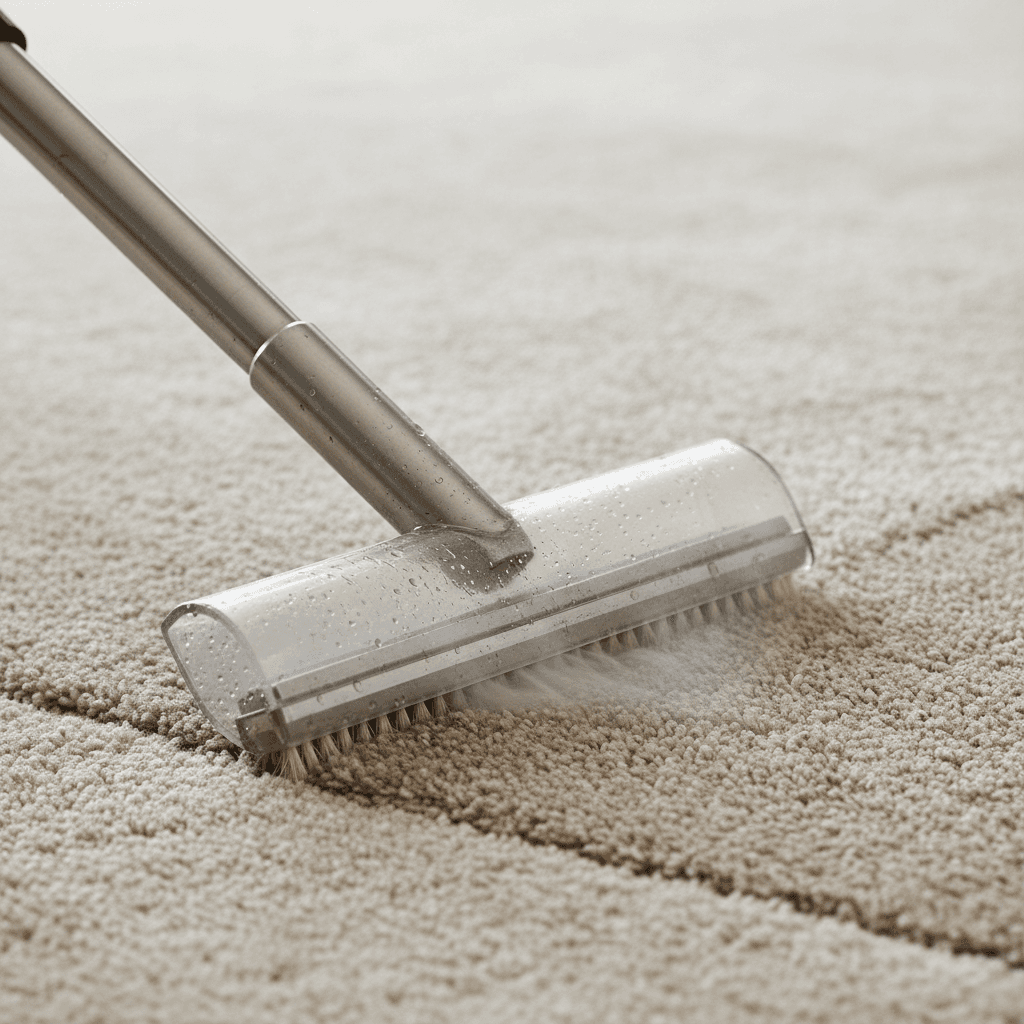 Steam cleaning wand gliding across beige carpet