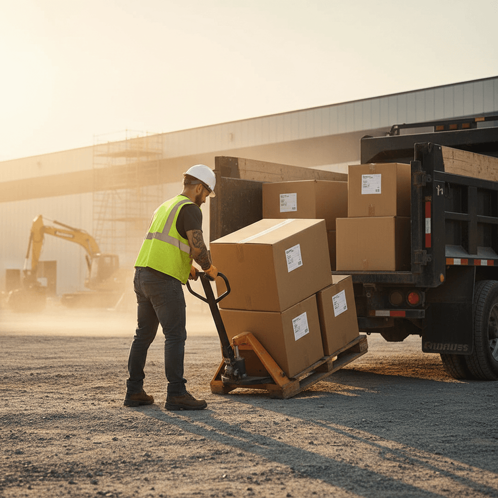 Worker loading junk into a dump trailer