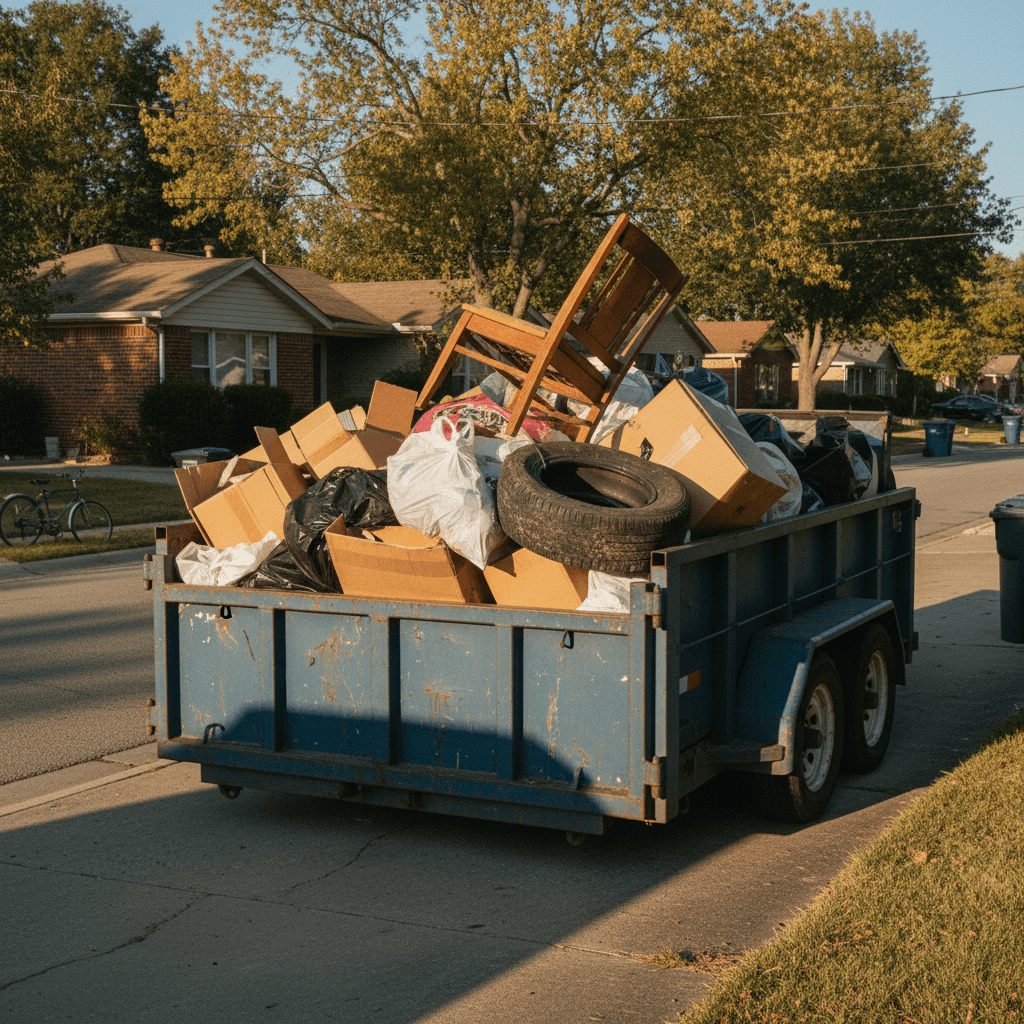 Dump trailer filled with assorted household junk