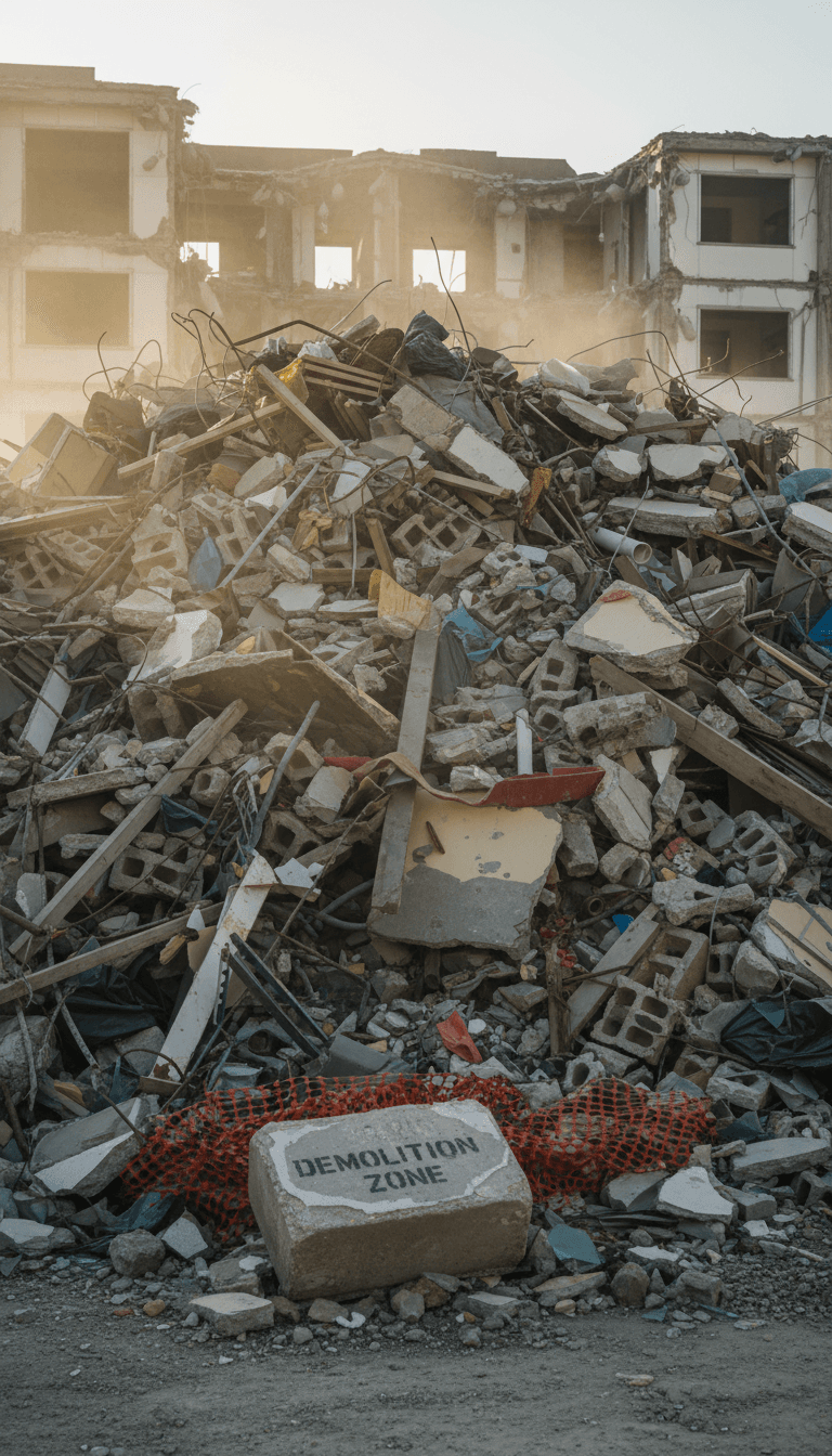 Pile of construction rubble and debris after a tear-out