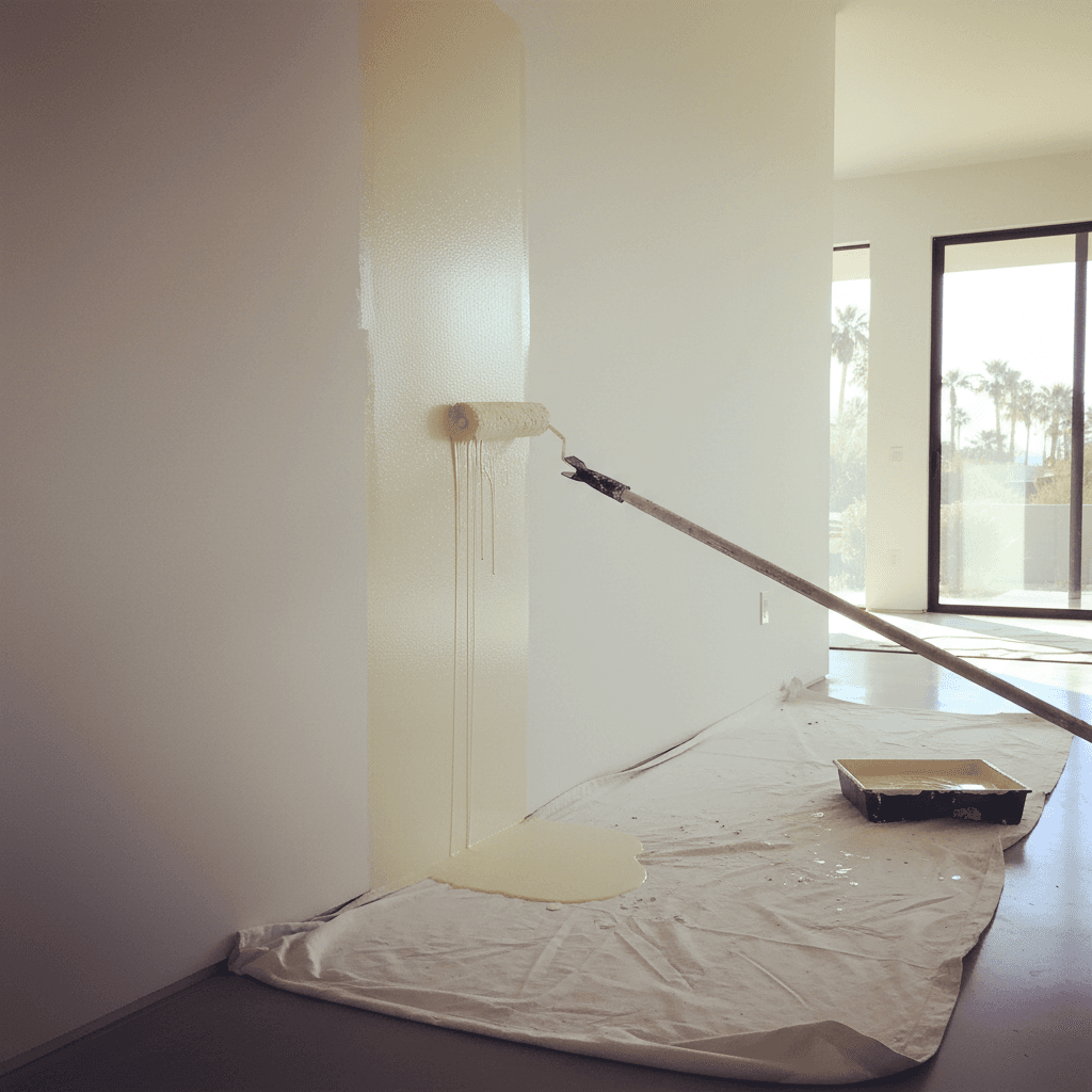 Painter applying fresh coat to an interior wall
