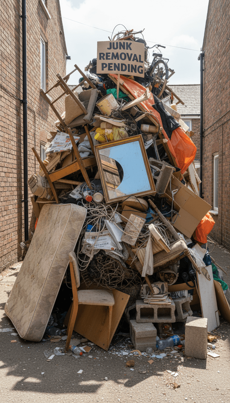 Pile of household junk and debris awaiting haul-off