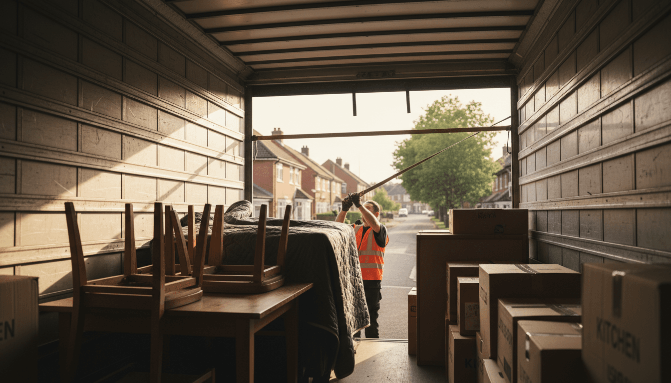 Workers loading an old refrigerator onto a hauling truck
