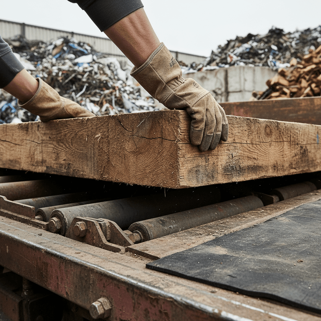 Worker loading debris into a dump trailer