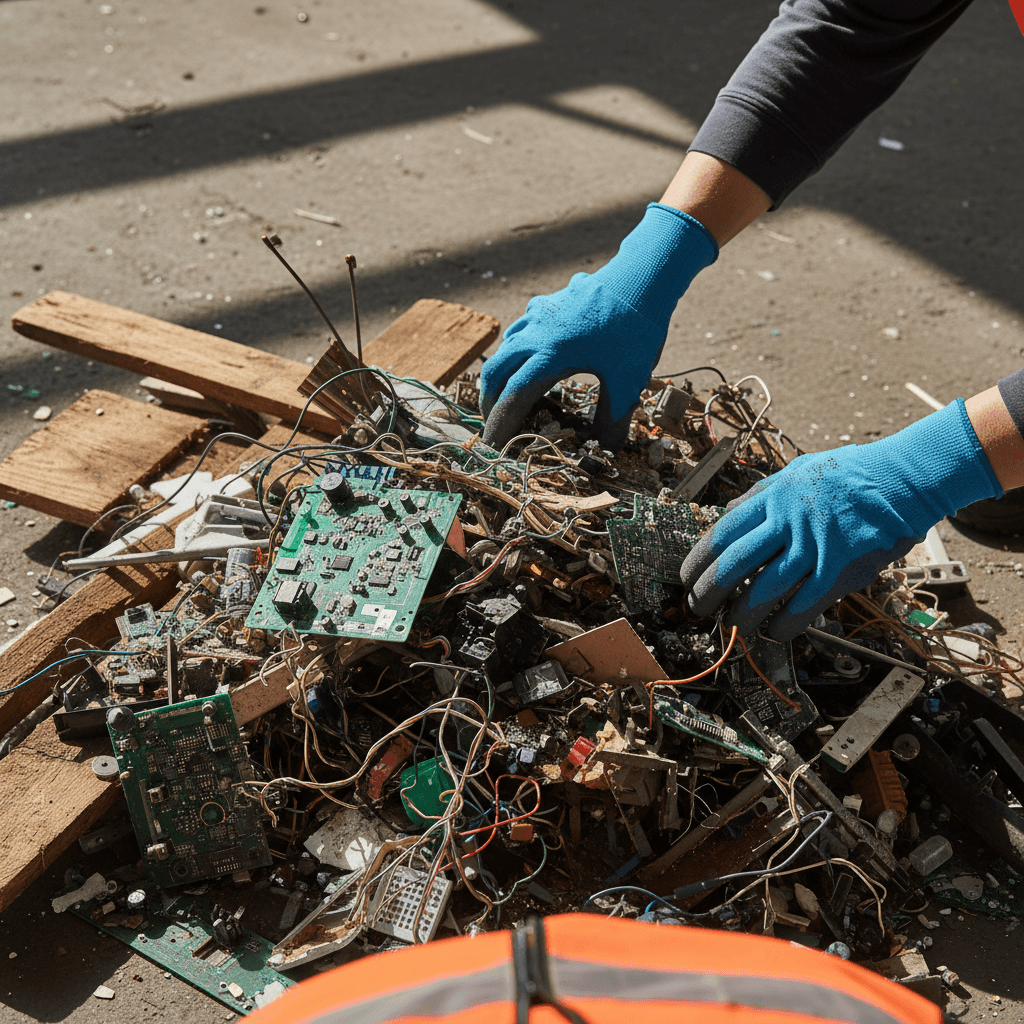 Worker hauling debris