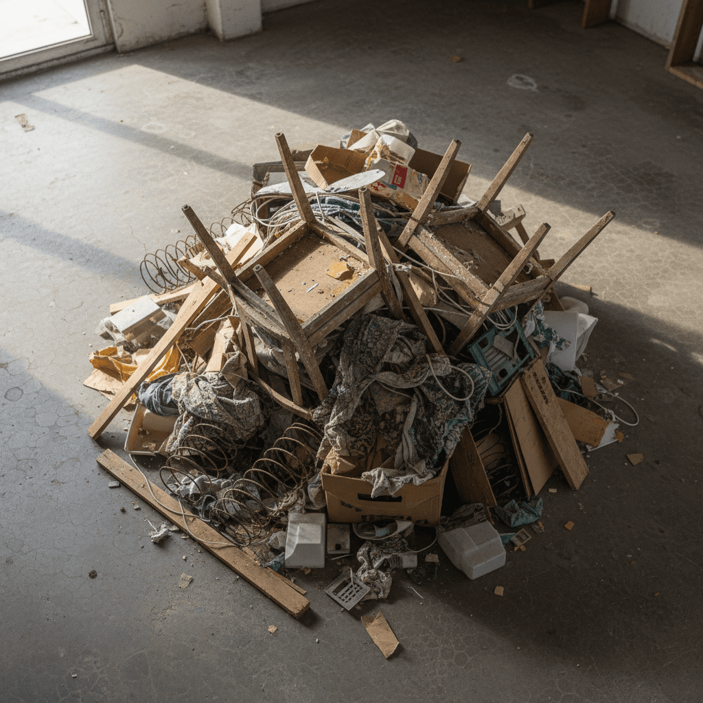 Old furniture stacked for junk removal